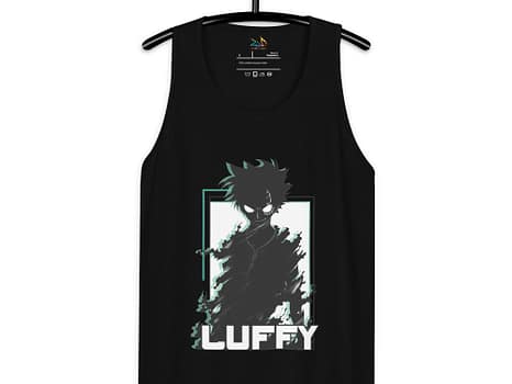 Shadowed Vigilance: LUFFY Anime Glitch Design Men’s premium tank top
